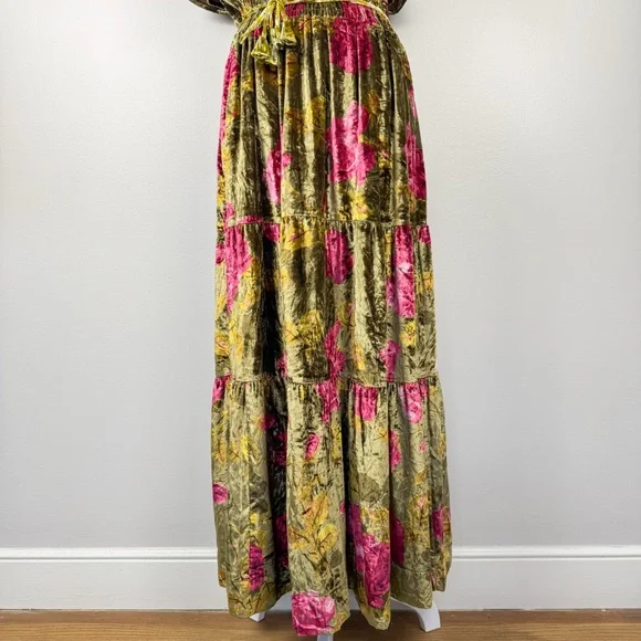 Anthropologie Velvet Somerset Maxi Dress Green and Pink Floral Size Medium - Picture 4 of 15